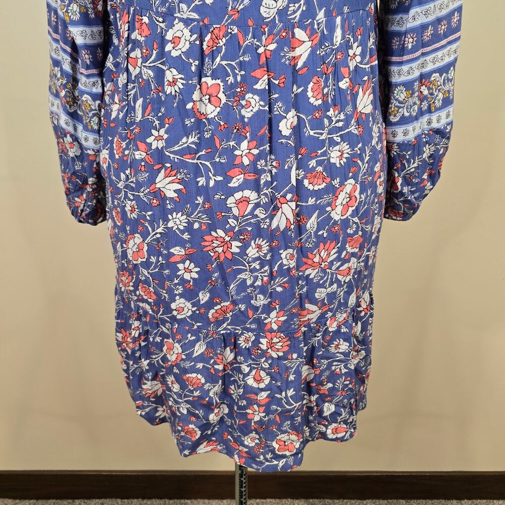 Women's Old Navy Blue Floral Knee Length 3/4 Sleeve Boho Dress | Size Medium - Picture 8 of 11